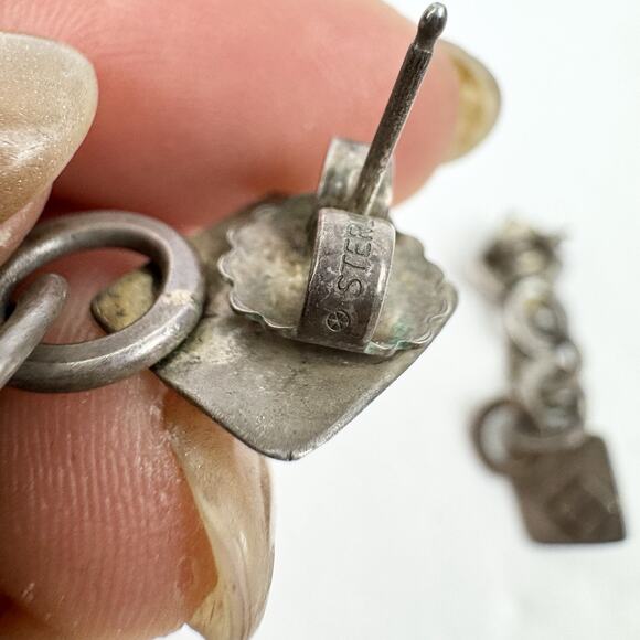 Vintage SCB Earrings 925 Sterling Silver Real Amethyst Purple Yellow Stone Chain - Picture 10 of 13